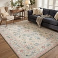 thumbnail image 2 of 2x3 Area Rug Machine Washable with Non Slip Backing, Low Pile Indoor Door Mat for Entryway, Front Door, Bathroom and Kitchen, Floral Medallion Print Pattern, Blushed Oatmeal, 2 of 5