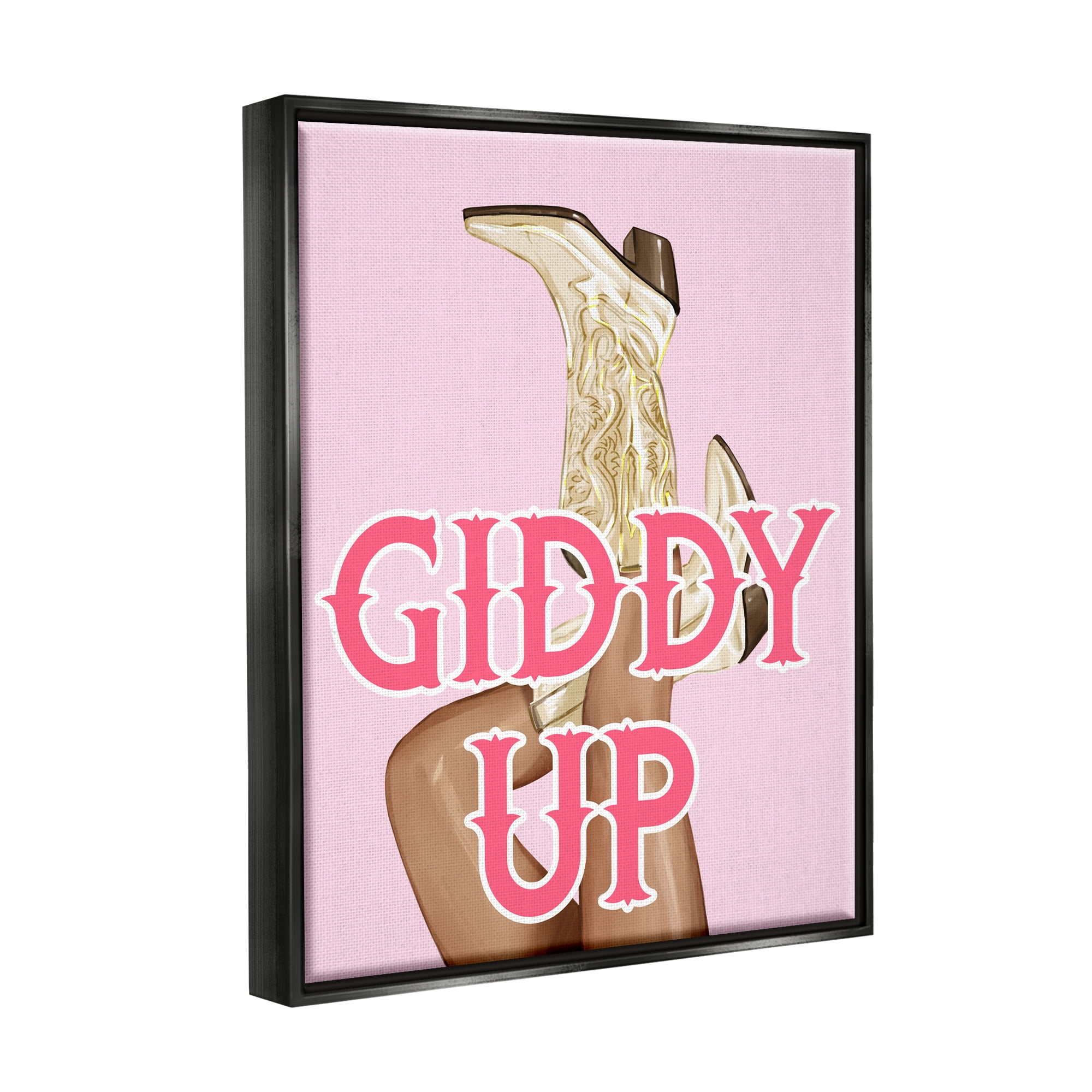 Stupell Industries Giddy Up Cowgirl Phrase Typography Painting Black Floater Framed Canvas Art Print Wall Art, 25 x 31