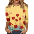 thumbnail image 2 of Hogleaql Valentine Shirt Women 3/4 Length Sleeve Crew Neck Tee Shirts Dressy Love Heart Printed Blouse Casual Loose Comfortable Tee Tops Orange 2XL, 2 of 6