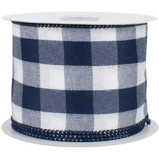 2.5 Printed Plaid Check Ribbon: Royal Blue & White (10 Yards