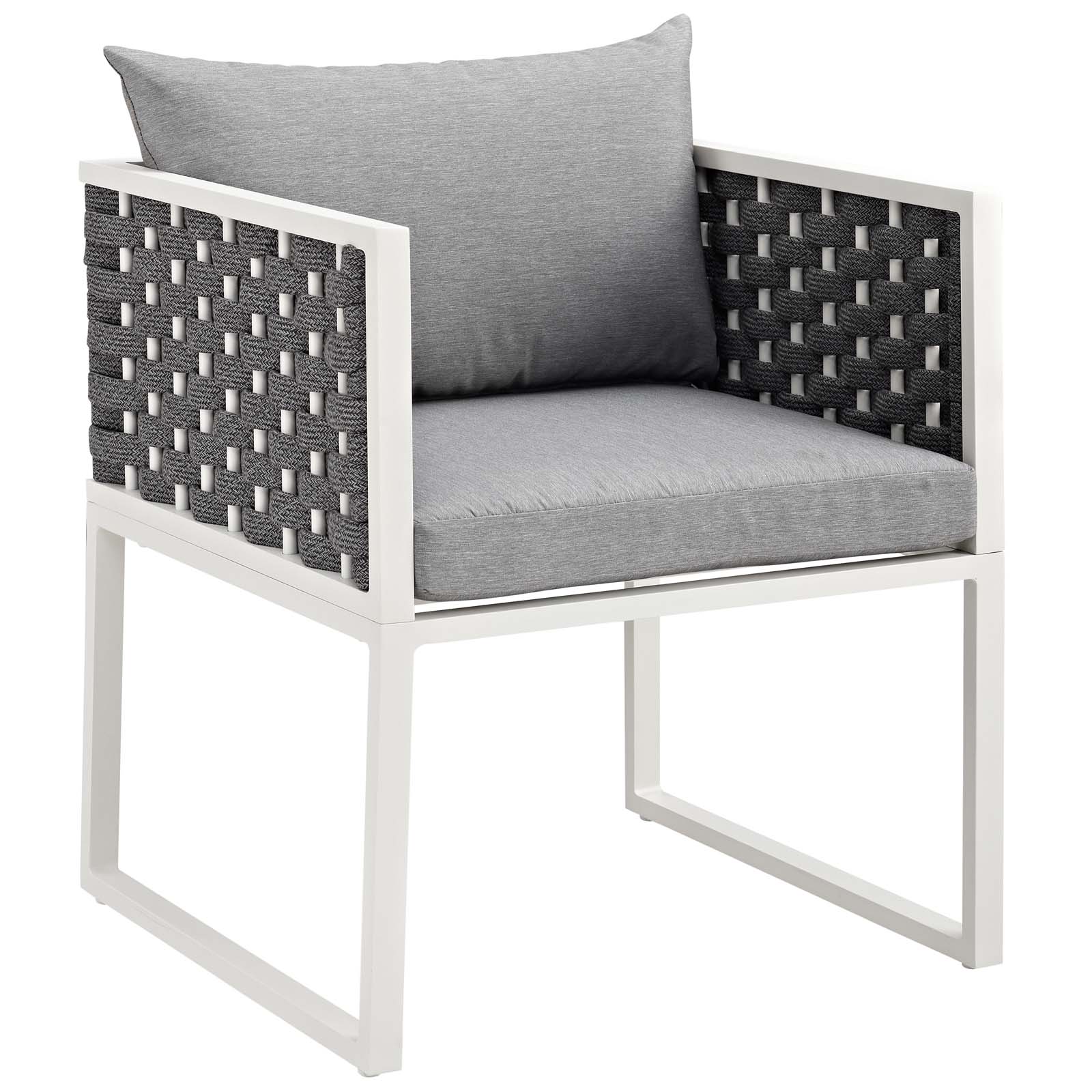 Modern Contemporary Urban Outdoor Patio Balcony Garden Furniture Side Dining Chair Armchair, Set of Two, Fabric Aluminium, White Grey Gray - image 5 of 6
