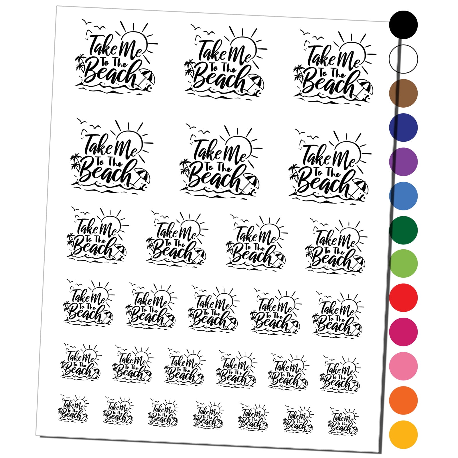 Take Me to the Beach Sunshine Palm Trees Umbrella Water Resistant Temporary Tattoo Set Fake Body