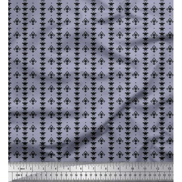 Soimoi Poly Georgette Fabric Dot & Fleur De Lis Damask Decor Fabric Printed Yard 42 Inch Wide