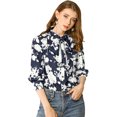 thumbnail image 1 of INSPIRE CHIC Blusa Vintage Con Lazo De Color En Contraste Floral Bohemio Para Mujer Blusas De Mujer Elegantes Azul marino M, 1 of 6