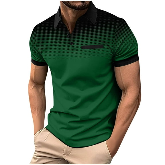LNWUY Men's 2025 Fashion Classic Button Shirts Short Sleeve Summer Outdoor Casual T-Shirts Slim Fit Golf Lapel Shirt with Pocket Green L