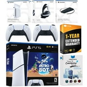 Sony PlayStation 5 Astro Bot Slim Digital Bundle with Disc Drive, Pulse Elite Headset, Extra Controller, Vertical Stand, MightySkins Voucher and 1 Year Extended Warranty - Glacier White