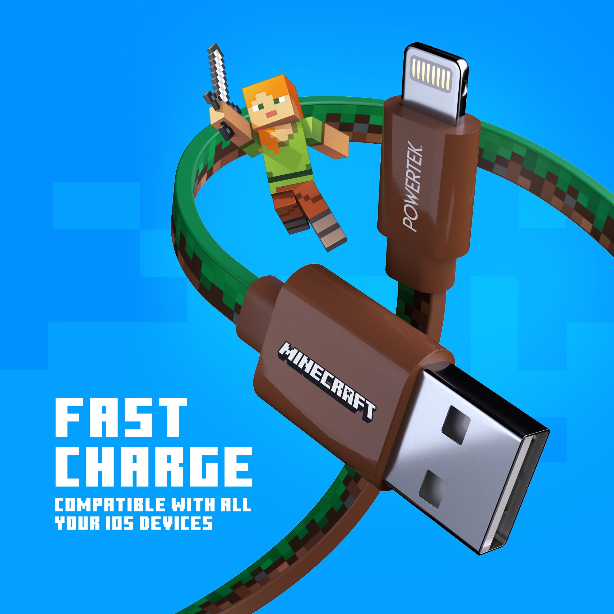 Liquipel Powertek Minecraft USB-A to Lightning - Grass Block