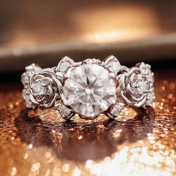 Bow Jewel 14K White Gold Plated 1.87 Ct Brilliant Round Cut Diamond Rings - Gorgeous Flower Diamond Rings for Women's - Beautiful Artistic Floral Diamond Rings - Ideal Proposal Gifts for Women's