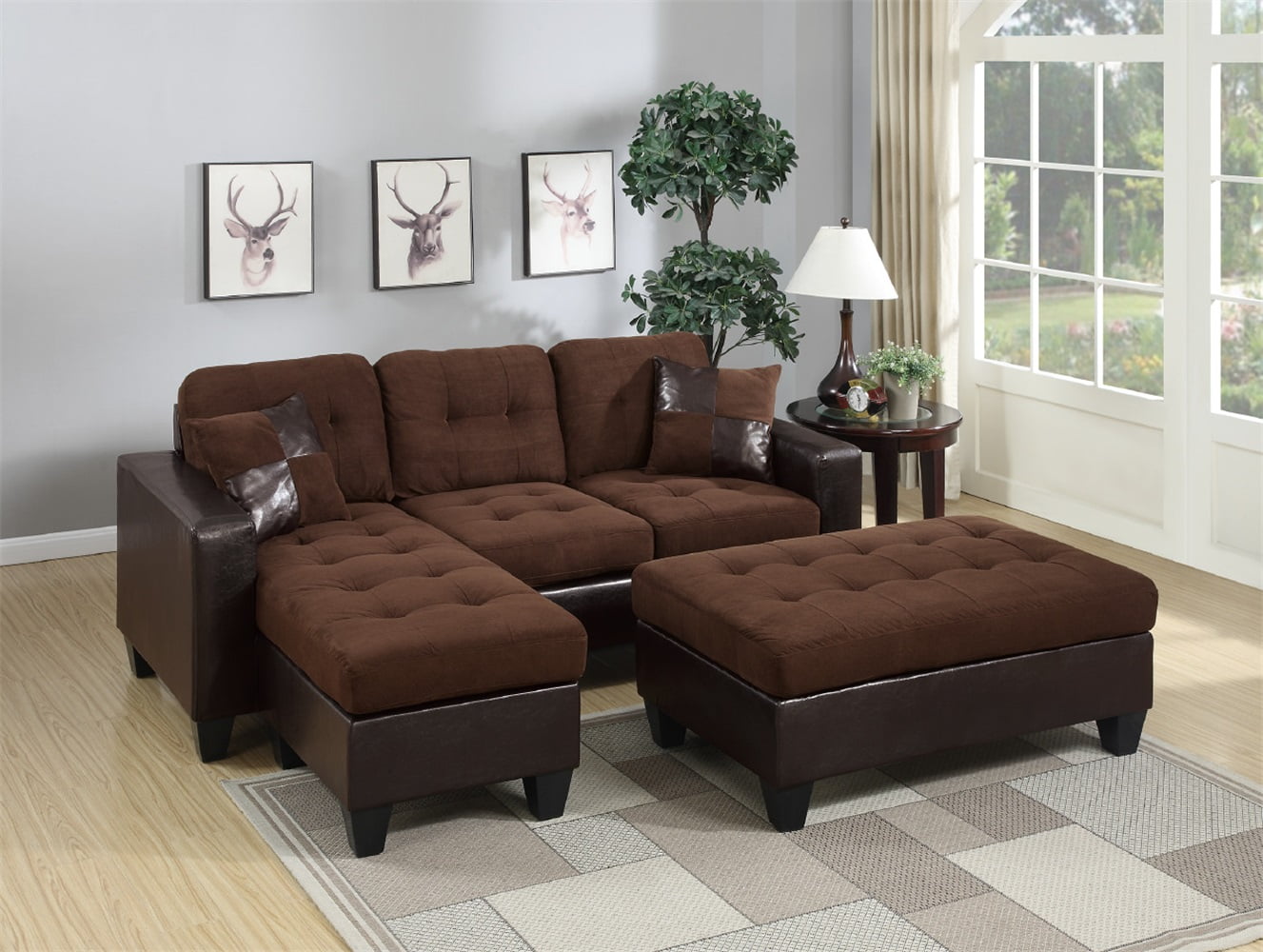 Simple Relax Sectional Sofa Set,Brown