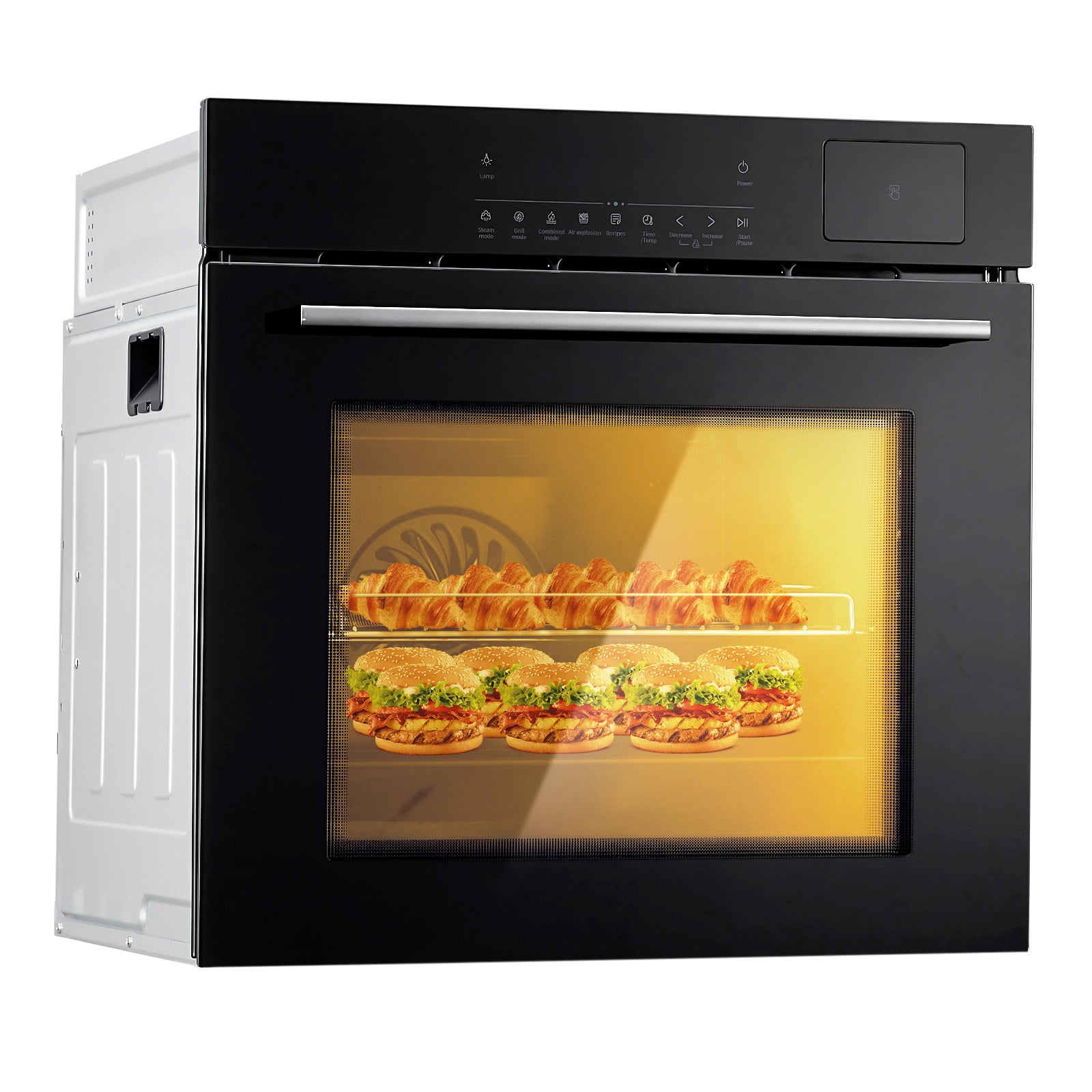 24" Single Electric Wall Oven with Convection Feature, 2.5 Cu.Ft. Stainless Steel Built-In Electric Oven with 108 Smart Menus, 8 Baking Modes, Timer, Safety Lock for Kitchen