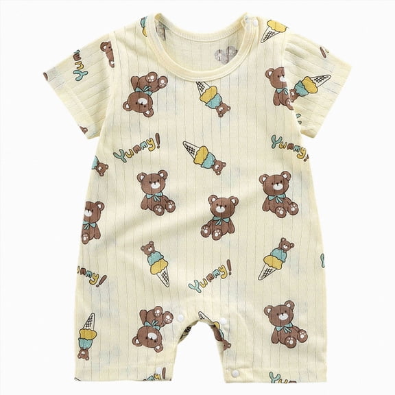 CAUYDY Baby Bodysuit Short Sleeve Romper 3 6 9 12 18 24 Months Newborn Spring Summer Pajamas Preemie Infant Boys Girls Sleepers Loungewear Sizes 18-24 Months,Light Yellow