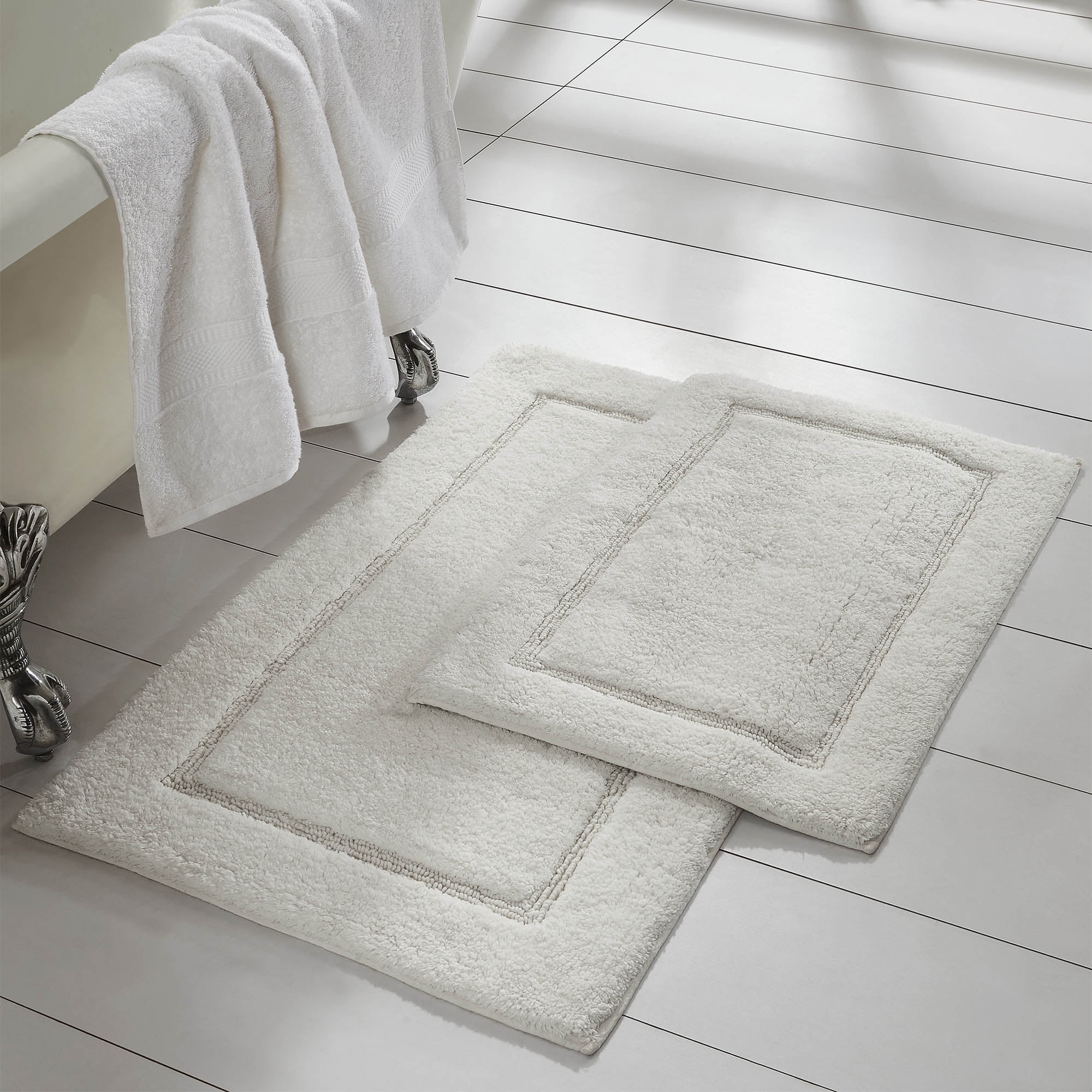 Reversible Bath Rug Floor Bathroom Rectangle Cotton White Shower 17 x 24 Inch 
