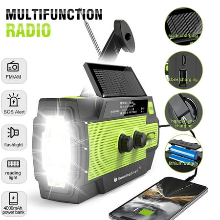 "Emergency Weather Radio, Portable Weather Solar Radio WB/AM/FM,Compass, Flashlight, Reading Lamp, 4000mAh Power Bank,SOS Alarm for Outdoor Camping Hiking"