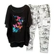 thumbnail image 1 of Ensembles d'Été pour Femmes 2023 Ensemble Imprimé Col Rond Manches Mi-Longues Pull + Pantalon 2 Pcs en Solde, 1 of 5