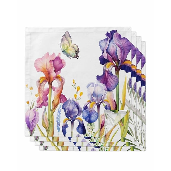 Watercolor Purple Floral, Cloth Napkins Washable Set of 4, Flower Leaves Hearb White Reusable Dinner Table Napkins Cloth Bulk for Weddings Kitchen Restaurants Hotel Events Parties 20 x 20 Inch