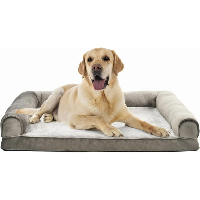 Dog Bed with Cooling Gel Memory Foam PressureRelief Support for Dogs up to lbs Bottom Machine Washable Cover Large Sized (x &#;) Grey