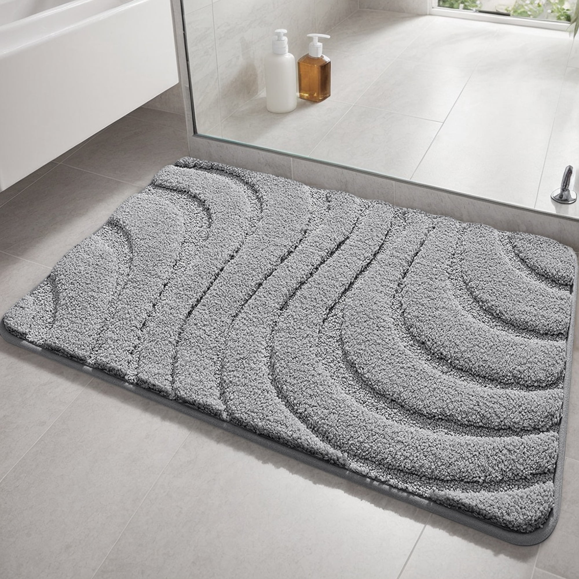 Unique Bargains 2 Pcs Geometry Absorbent Bathroom Rug Light Gray/Dark Purple 16" x 24"