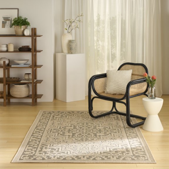 Nourison Tulum 4' x 6' Taupe Olive Outdoor Rug