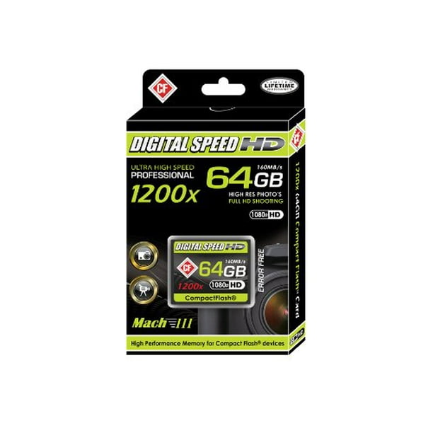 Digital Speed 64GB 1200X Professional High Speed Mach III 160MB/s Error Free (CF) HD Memory Card Class 10
