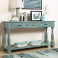 thumbnail image 2 of 63 inch Long Wood Console Table with 3 Drawers and 1 Bottom Shelf for Entryway Hallway Easy Assembly Extra-thick Sofa Table, Retro Blue, 2 of 9
