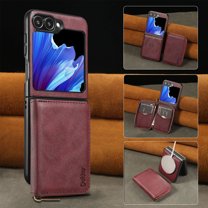 2 in 1 Detachable Wallet Case for Samsung Galaxy Z Flip 6, Classic PU Leather Card Slots Kickstand Zipper Pocket Shockproof Phone Case Cover Compatible with Magsafe for Galaxy Z Flip 6 - Winered