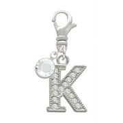 Delight Jewelry Silvertone Crystal Initial - K - - Silvertone Clip on Charm with Clear Crystal Drop