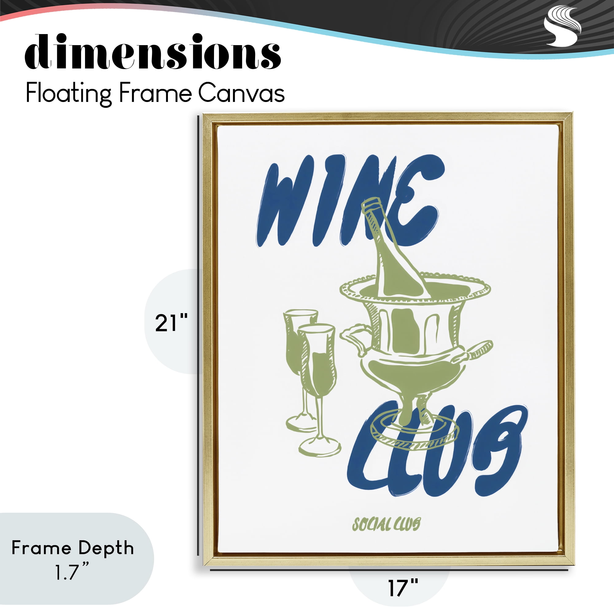 Stupell Industries Wine Club Social Evening Toast Gold Framed Floater Canvas Wall Art, design by The Prints Vibe