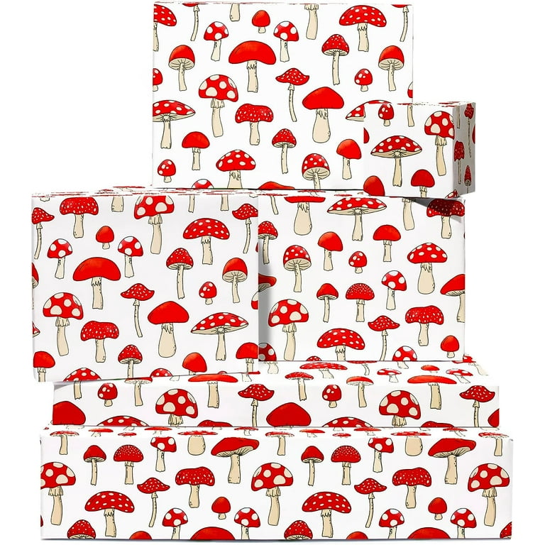 Mushroom Wrapping Paper - 6 Sheets of Eco Gift Wrap - Red White - For Kids  Boys Girls - For Birthday Christmas Anniversary Valentines Day - Comes with  Fun Stickers - By Central 23 