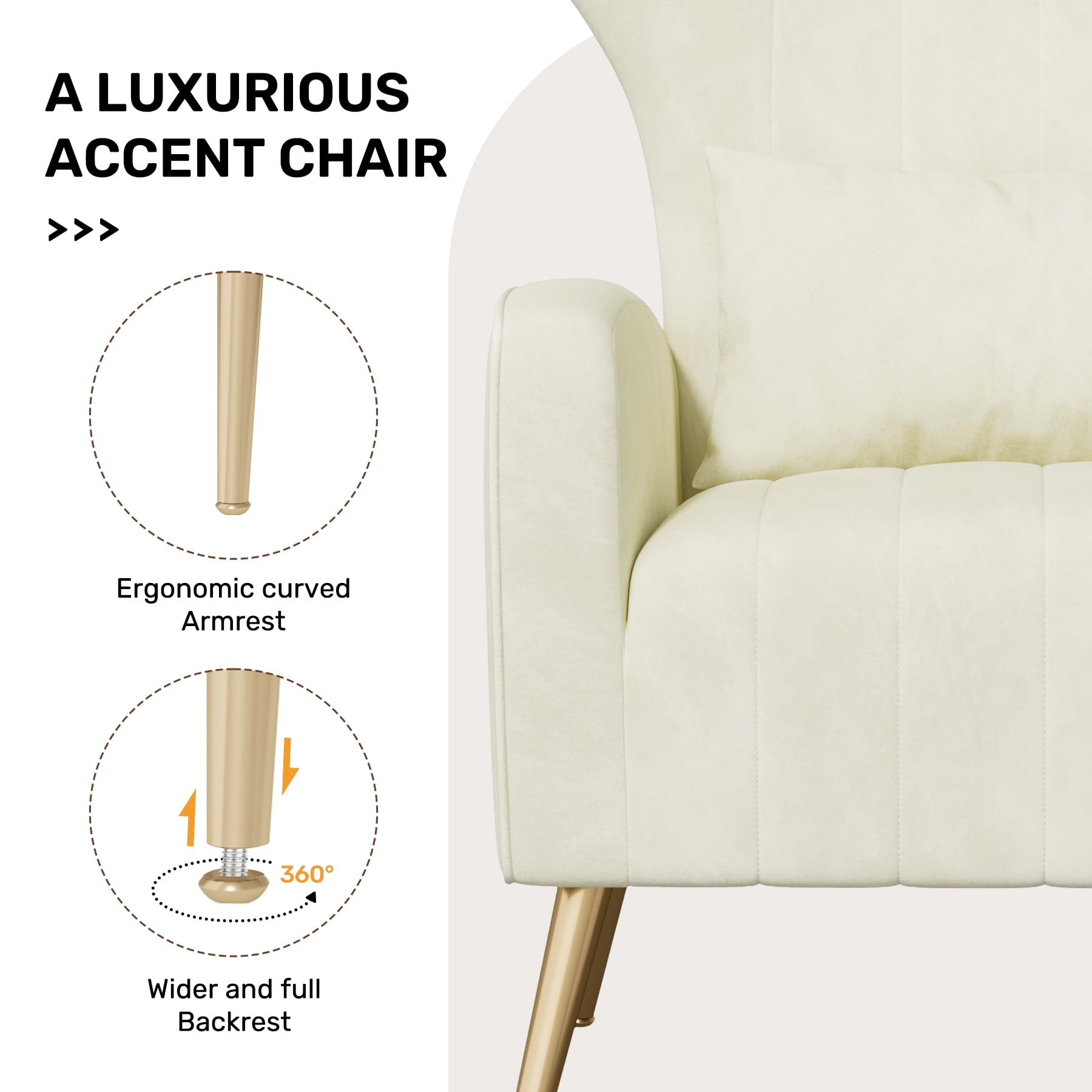 MOONMISS Velvet Accent Chair for Living Room, Modern Arm Chair with Pillow, Single Sofa Lounge Chair for Bedroom & Reading Room,Beige