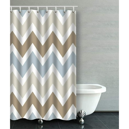Artjia Smoky Blue Gray Tan Brown Chevron Pattern Bathroom Shower