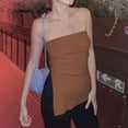 thumbnail image 2 of Brown Sleeveless Tube Top with Irregular Side Slit and Off-the-Shoulder Long Bandeau Style, Split Hem - Size L, 2 of 5