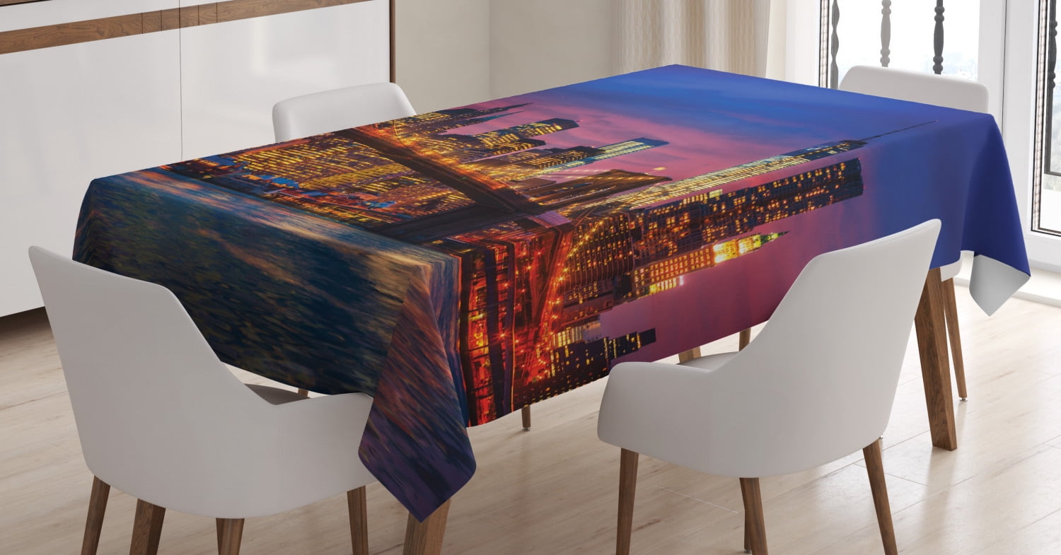 New York Tablecloth, NYC That Never Sleeps Image Neon Lights ...