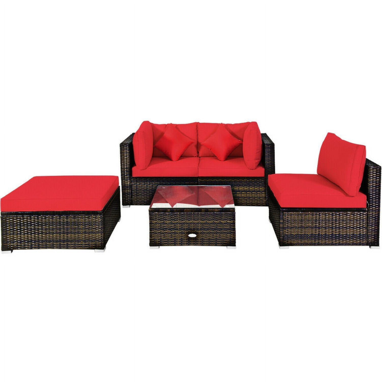 Aimee Lii 5 Pcs Outdoor Patio Rattan Furniture Set Sectional Conversation with Cushions, Outdoor Patio Set, Red Aimee Lii 5 Pcs Outdoor Patio Rattan Furniture Set Sectional Conversation with Cushions, Outdoor Patio Set, Red