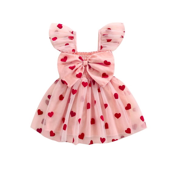 BemeyourBBs Toddler Baby Girls Tulle Tutu Dress Little Girl Valentines Day Dress Princess Birthday Baptism Wedding Party Birthday Holiday Dress Heart 3D Big Bow Flutter Sleeve A-Line Dress