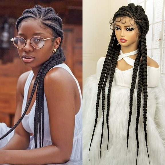 36 inches Synthetic Full Lace Wig for Women Braided Wig Lace Frontal Glueless Box Braids Wig Women Synthetic Braided Wig with Baby Hair