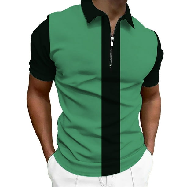 Camisas de Manga Corta para Hombre, Camisa de Malla con Cremallera de la Mitad de la Solapa Colorblocking, Primavera Verano Casual Top