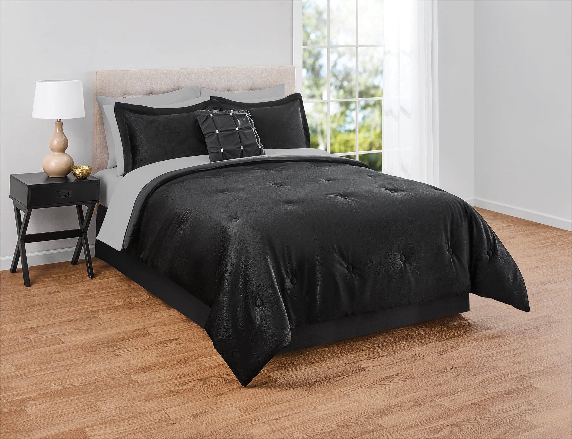 Mainstays 11-Piece Bed in a Bag Comforter Set with Sheets, Black Velvet, Double, MAINSTAYS PL MS11PC BNB BLKVEL D