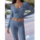 thumbnail image 5 of Conjunto Deportivo de 2 Piezas para Mujer, Camiseta de Larga, Pantalones Acampanados, Chándal Informal, Gris Azul, XL, 5 of 8