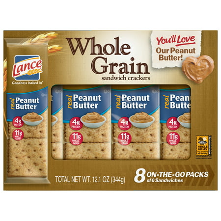 Lance Whole Grain Peanut Butter Sandwich Crackers, 8 (Best Whole Grain Snacks)