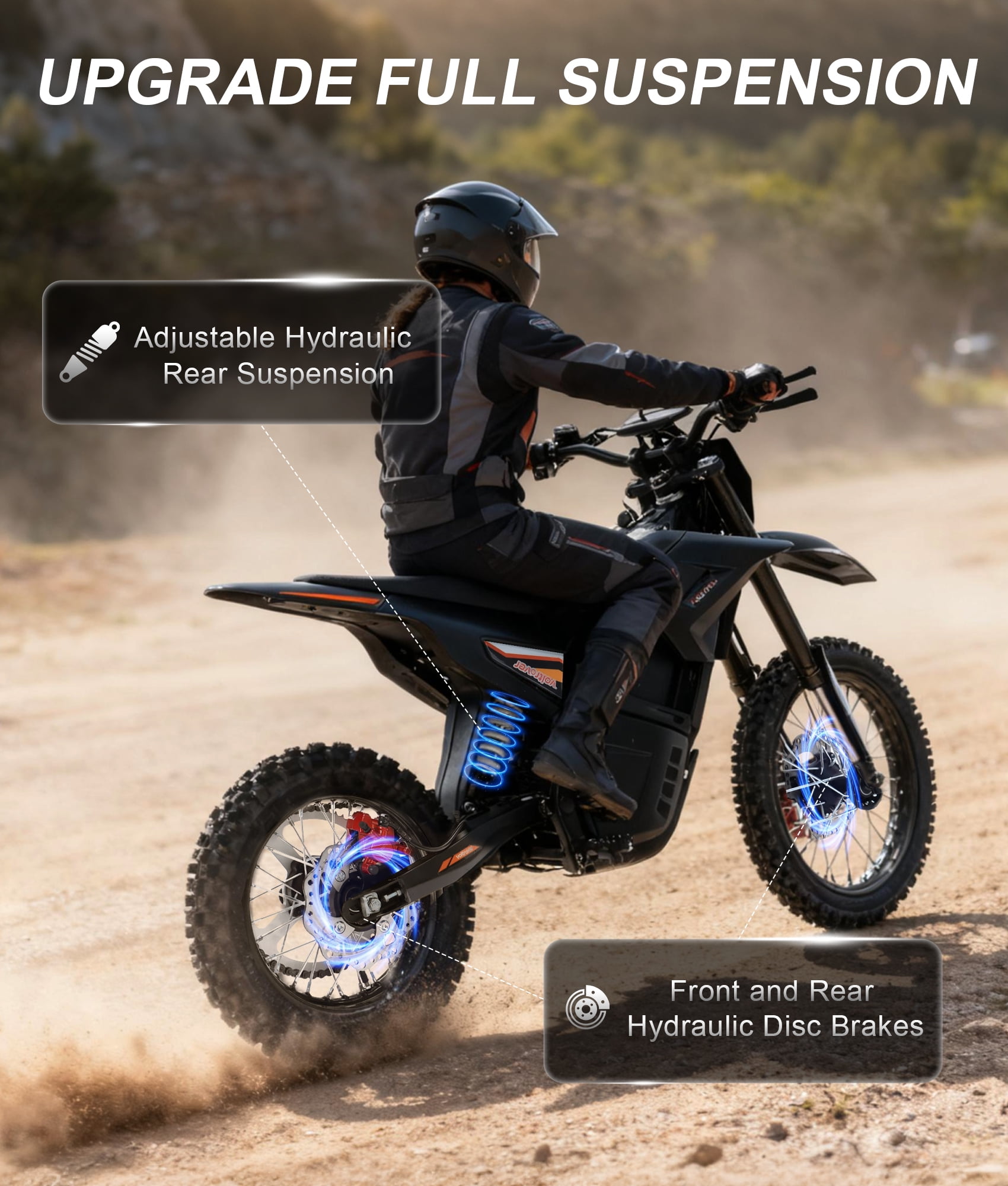 Electric Dirt Bike for Adults & Teens 13+, 2000W Off-Road Electric Motorcycle, 48V 21Ah Removable Battery, 37MPH Fat Tire E Dirt Bike with Hydraulic Brakes, Family Trail Riding Gift-Black