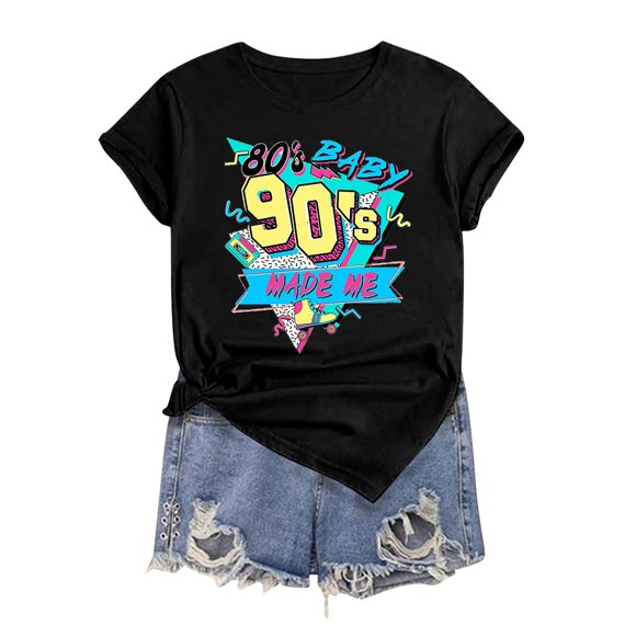 JIRNDf Tshirt For Women Tops Trendy Summer Take Me Back To The 90S 90S Outfit Vintage 90S Short Sleeve Birthday Party Cute Graphic Tees For Women Shirts Black M