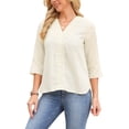thumbnail image 4 of INSPIRE CHIC Women's 3/4 Sleeve Shirt V Neck Embroidery Lace Casual Tunic Tops Loose Blouses with Side Split XL Apricot, 4 of 5