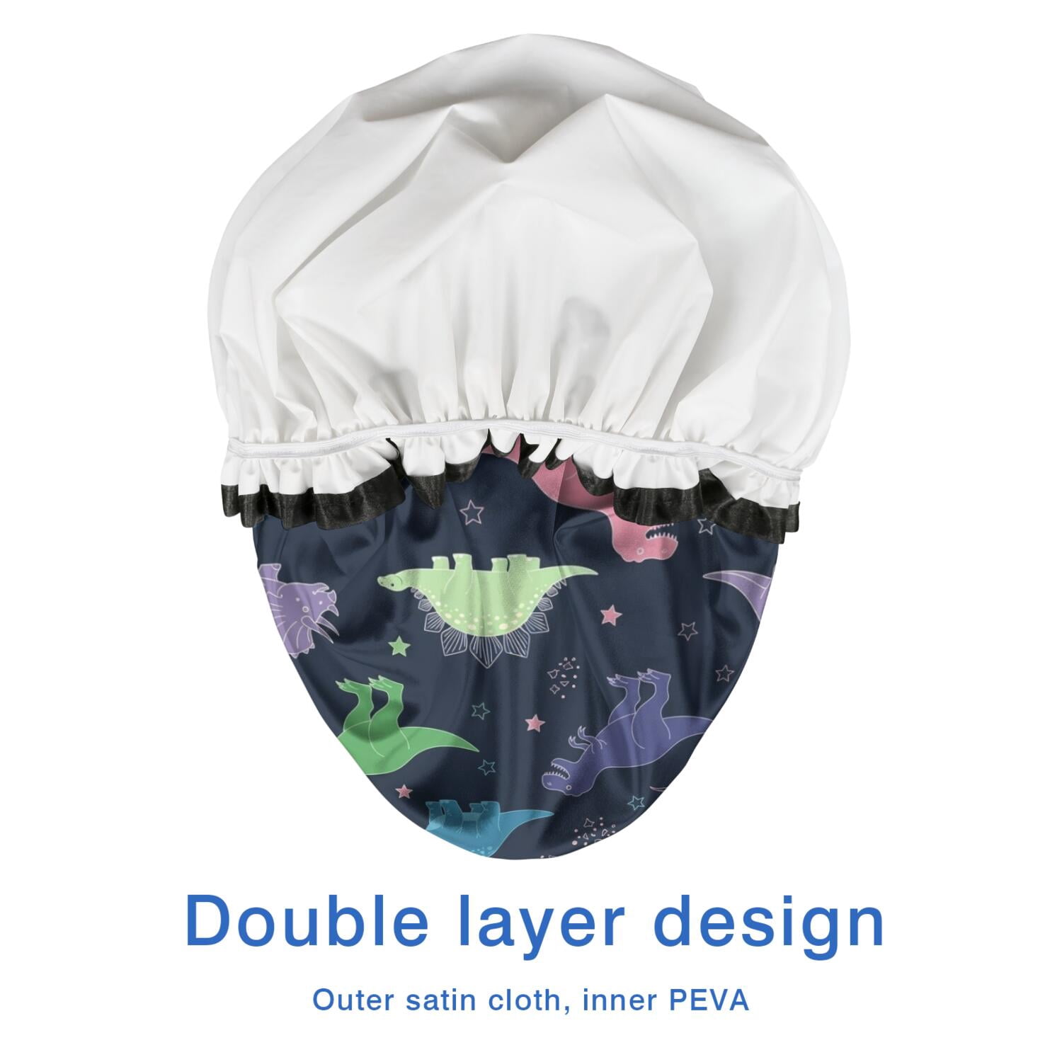 Shower Caps,Neon Outline Dinosaurs Vibrant Waterproof Shower Cap for Women 4 Pieces,Double Reusable Hair Cover for Shower PEVA Elastic Stretch Hem