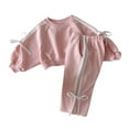 thumbnail image 2 of abtuhar Girls' Clothing Sets,Kids Outfits,Children's Solid Color Knitted Bow Tie Long Sleeve Top and Pants Set for Boys and Girls Pink 120, 2 of 4