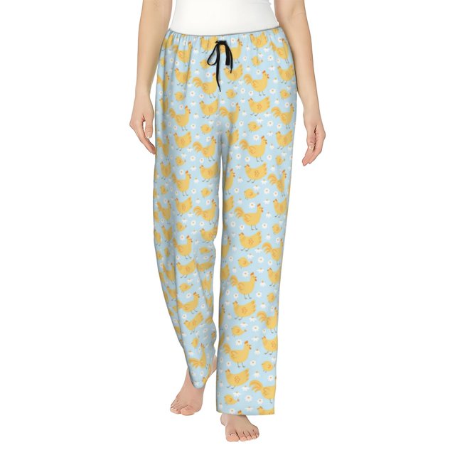 Fotbe Roosters Pantalones de Pijama para Mujer, Pantalones de Dormir, Pantalones Pj con Cordón y Bolsillos-X-Large