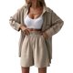 thumbnail image 1 of Revers Chemise + Short Camisa de solapa para mujer + Pantalones cortos 2 piezas Top de manga larga + Pantalones cortos Conjunto de ropa deportiva (Beige XL) Cgtredaw Para estrenar, 1 of 1