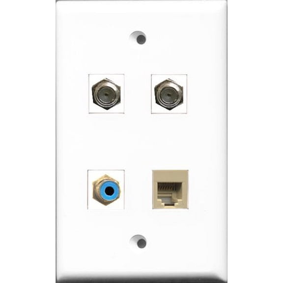 RiteAV 1 Port RCA Blue 2 Port Coax Cable TV- F-Type and 1 Port Phone RJ11 RJ12 Beige Wall Plate