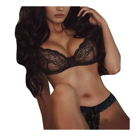 

Tangnade Lingerie Seduction For Women Solid Color Lace Strap Lingerie Nightwear Underwear Lace G-string Bra Pink S