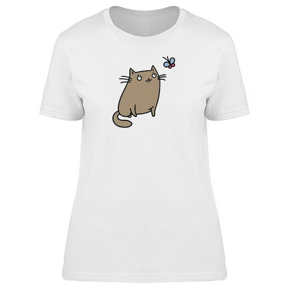 Cute Cat And Butterfly Tee Women's -Image by Shutterstock