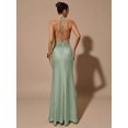 thumbnail image 2 of Mint Green Satin Halter Deep V-Neck Lace Waist Mermaid Evening Gown For Women, 2 of 6